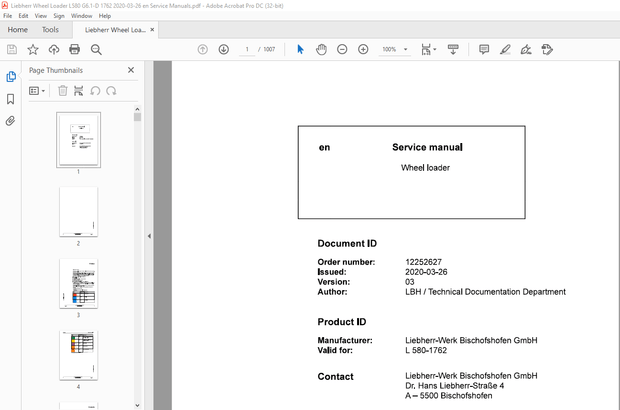 Liebherr Wheel loaders L 580-1762 Service manual – PDF DOWNLOAD