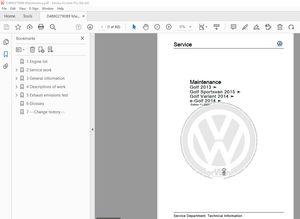 Volkswagen Golf 2013 Golf Sportsvan 2015 Golf Variant 2014 e-Golf 2014 Maintenance Manual - PDF 