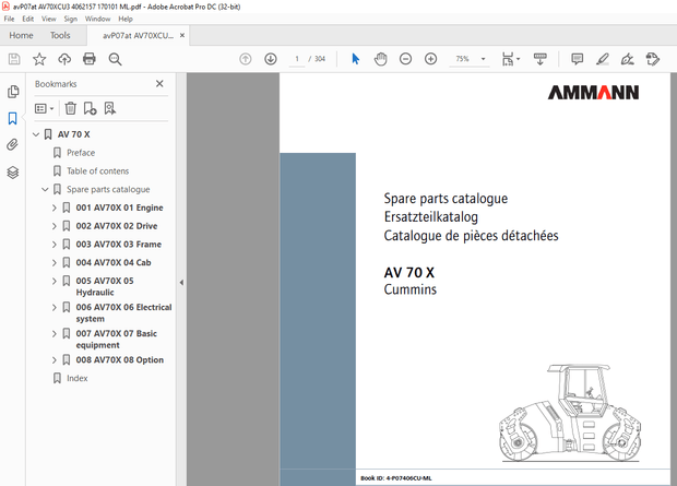 Ammann AV 70 X Tandem Roller Spare parts Manual SN 4062157 - PDF