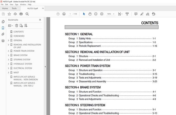 Hyundai Forklift HLF20-5 Service Manual 2023  - PDF DOWNLOAD