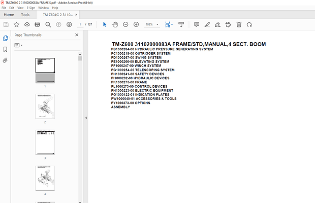 Tadano Crane TM-Z600 31102000083A FRAME/STD,4 SECT.BOOM Parts Manual -  PDF DOWNLOAD