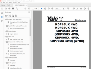 Yale Forklift A7R8 (KDP18UX 4WD, KDP25UX 4WD, KDP35UX 4WD) Service Manual PDF