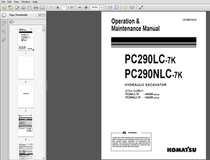 Komatsu PC290LC-7K, PC290NLC-7K Hydraulic Excavator Operation &amp; Maintenance Manual PDF