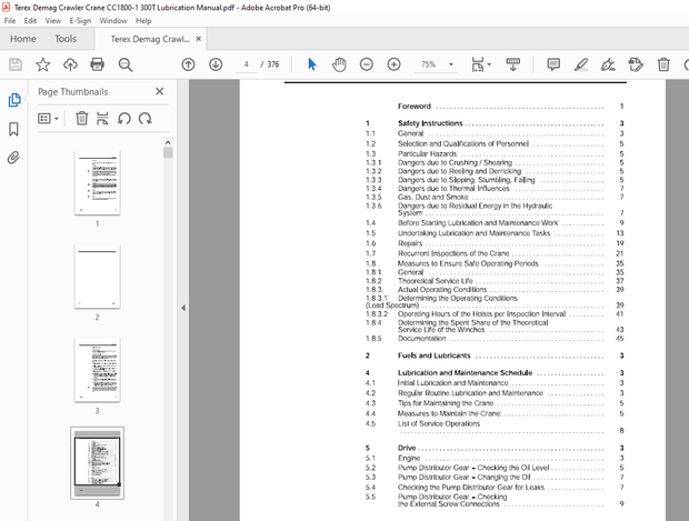 Terex Demag Crawler Crane CC1800-1 300T Lubrication Manual – PDF DOWNLOAD