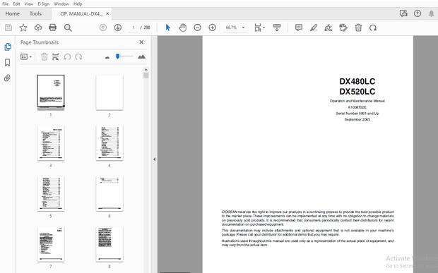 Daewoo Excavator DX480LC DX520LC Operation and Maintenance Manual K1008702E - PDF DOWNLOAD
