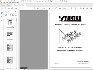 Frontier Hinge Wheel Off Set Disk Harrow DH4317 DH4320 Assembly &amp; Operating Instruction Manual PDF 