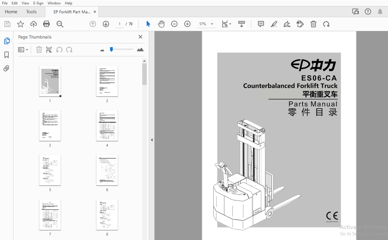 EP ES06-CA Counterbalanced Forklift Truck Parts Manual – PDF DOWNLOAD
