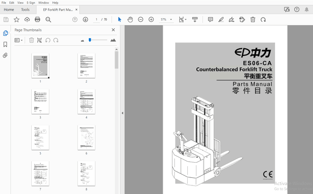 EP ES06-CA Counterbalanced Forklift Truck Parts Manual – PDF DOWNLOAD