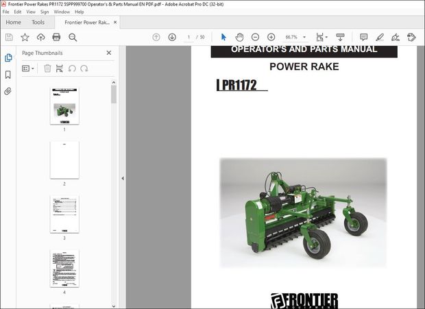 Frontier Power Rake PR1172 Operator’s &amp; Parts Manual – PDF DOWNLOAD