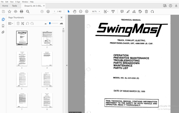 Drexel SL-44/3-ESS (E) SwingMast Service &amp; Parts Manual 17775-11-1 – PDF DOWNLOAD