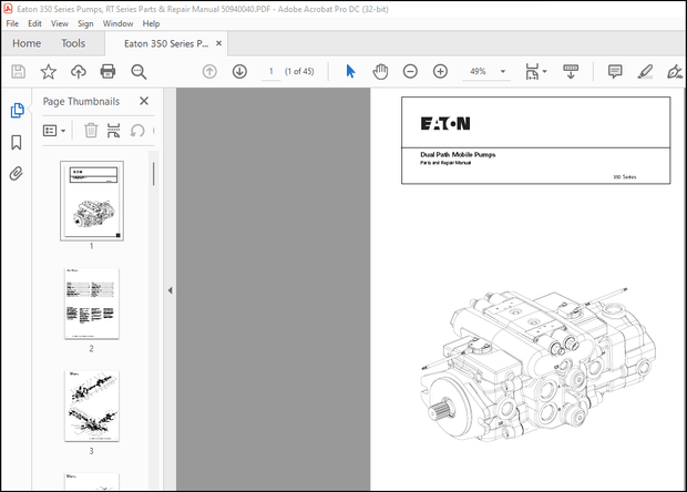 Eaton 350 Series Pumps, RT Series Parts &amp; Repair Manual 50940040 – PDF DOWNLOAD