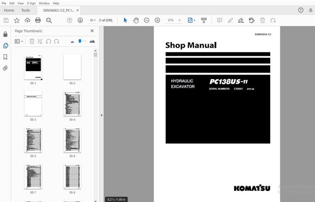 KOMATSU PC138US-11 HYDRAULIC EXCAVATOR SHOP MANUAL SEN06662-C2 – PDF DOWNLOAD
