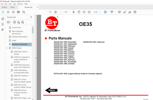BT Prime-Mover Forklift Komatsu Special OE-35 Trucks Electric Order Selector Quality Parts Manual  -