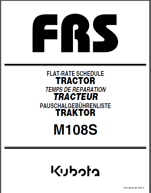 Kubota M108s Tractor Flat rate Schedule Illustrated Master Parts Manual – Download