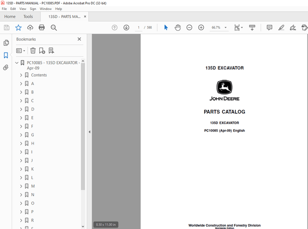 John Deere 135D EXCAVATOR Parts Manual PC10085 - PDF DOWNLOAD