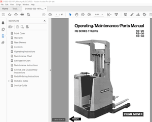 BT Prime-Mover RS Series Truck RS-20 RS-30 RS-40 Operating Maintenance &amp; Parts Manual - PDF DOWNLOAD