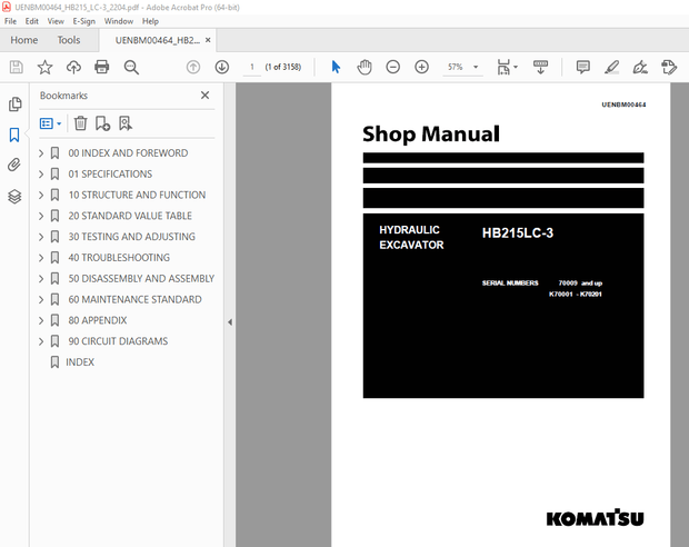 Komatsu HB215LC-3 Hydraulic Excavator Service Repair Workshop Manual - PDF DOWNLOAD