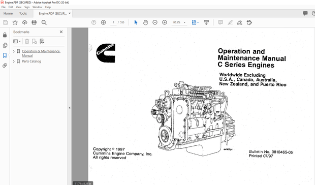 Cummins C Series Engines Operation &amp; Parts Manual – PDF DOWNLOAD