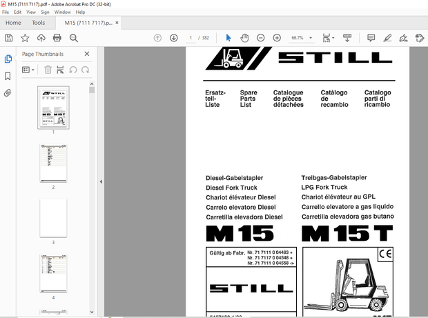 STILL STED Forklift M15 Diesel Fork Truck M15T LPG Fork Truck Spare Parts List Manual – PDF DOWNLOAD