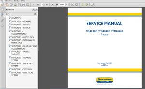 New Holland TD4020F TD4030F TD4040F Tractor Service Repair Manual (47621082) New Holland TD4020F