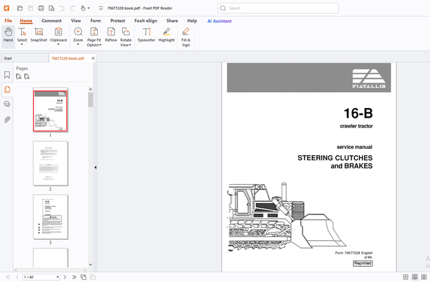 Fiatallis 16-B Crawler Tractor Steering Clutches &amp; Brakes Service Manual - PDF DOWNLOAD