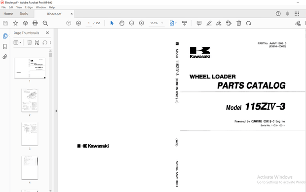 Kawasaki WHEEL LOADER 115ZIV-3 CUMMINS QSK19-C Engine Parts Manual