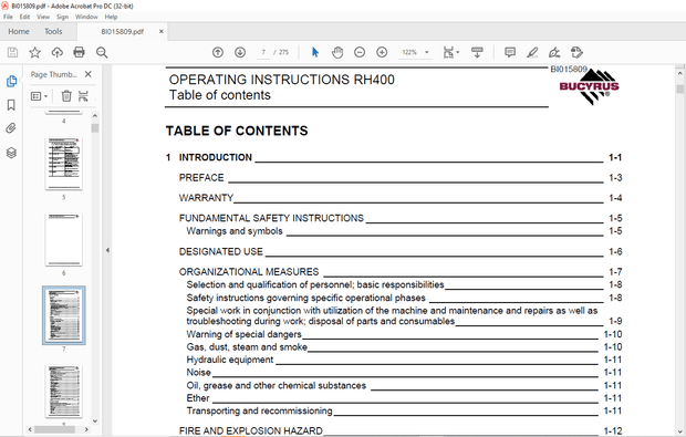 Cat Bucyrus 6090FS Hydraulic Shovel Operation and Maintenance Manual BI015809 – PDF DOWNLOAD