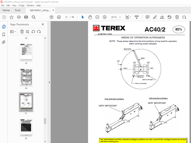 Terex Crane AC40/2 Lifting Capacity Chart Manual SN 251419 – PDF DOWNLOAD