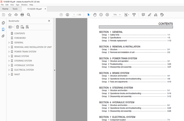 Hyundai Forklift 15D-9S 18D-9S 20D-9S Service Manual – PDF DOWNLOAD