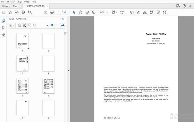 Daewoo Solar 140/160W-V Wheel Excavator Shop Manual 023-00065E - PDF DOWNLOAD