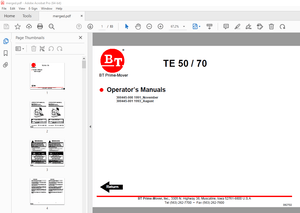 BT Prime-Mover TE-50 TE-70 Electric Tow Tractor Operator&#x27;s Manual - PDF DOWNLOAD 
