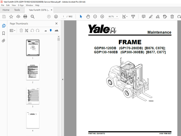 Yale Forklift C876 (GDP170190210230250280DB) Service Manual – PDF DOWNLOAD