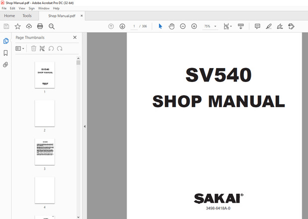 Sakai Soil Roller SV540 SHOP MANUAL – PDF DOWNLOAD