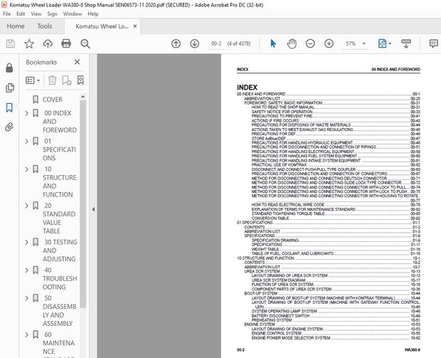 Komatsu WA380-8 Wheel Loader Shop Manual SEN06573-11 – PDF DOWNLOAD