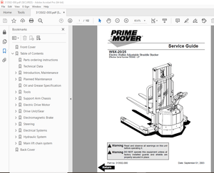 BT-Prime Mover WSX20 WSX25 Electric Walkie Adjustable Straddle Stacker Parts Manual - PDF DOWNLOAD
