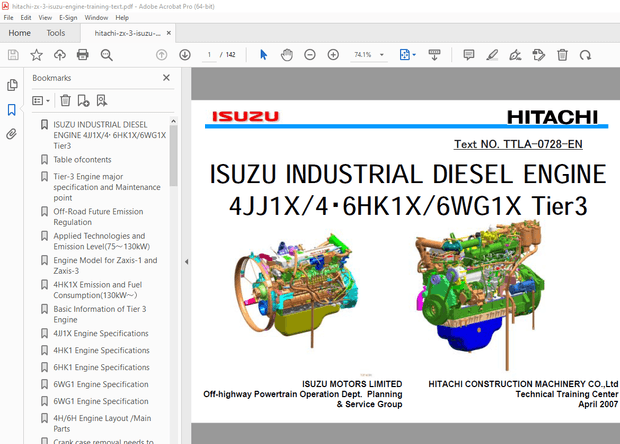 Isuzu Hitachi 4JJ1X/4・6HK1X/6WG1X Tier3 Diesel Engine Training Text Manual - PDF DOWNLOAD 