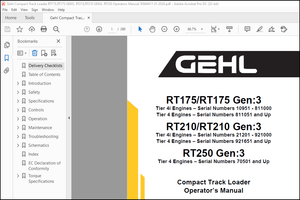 Gehl RT175 RT175 Gen:3 RT210 RT210 Gen:3 RT250 Gen:3 Compact Loader Operator’s Manual 50940411 PDF
