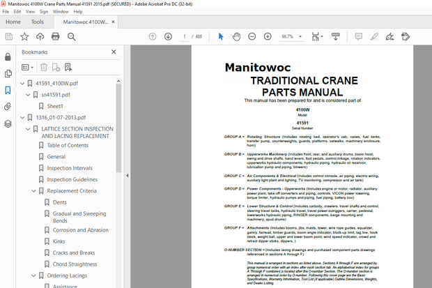 Manitowoc Traditional Crane 4000W Parts Manual SN 41591 - PDF