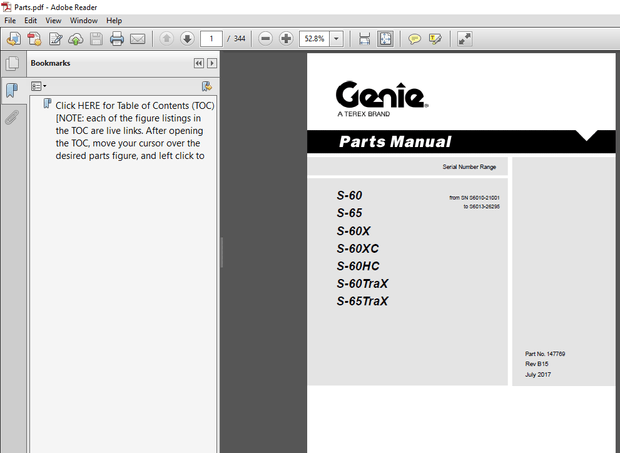 Terex Genie S 60 S 65 S 60X S 60XC S 60 HC S 60 TereX S 65 TereX Part Manual - PDF DOWNLOAD