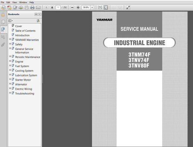 Yanmar Industrial Engine 3TNM74F, 3TNV74F, 3TNV80F Service Repair Manual Yanmar Industrial Engine – 