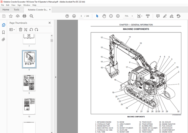 Kobelco 140SR Acera Hydraulic &amp; Crawler Excavator Operator’s Manual – PDF DOWNLOAD