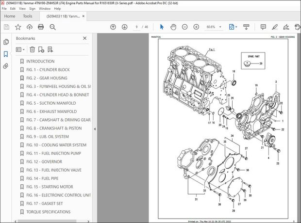 Yanmar 4TNV98-ZNMS3R (iT4) Engine Parts Manual 50940311B – PDF DOWNLOAD
