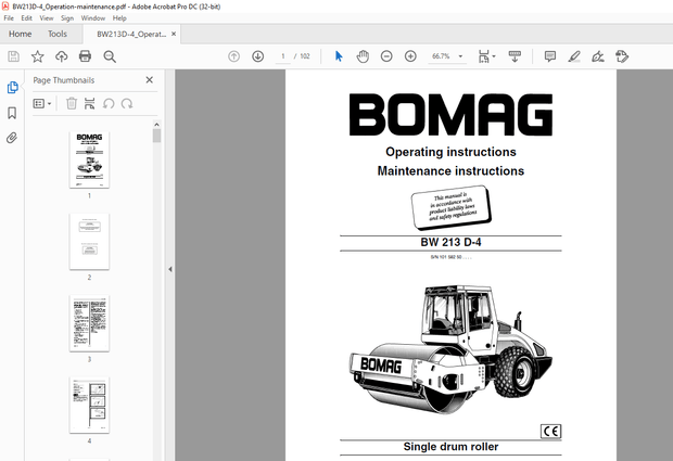Bomag BW 213 D-4 Single drum roller Operating instructions Manual – PDF DOWNLOAD