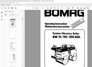 Bomag Tandem Vibratory Roller BW 75 90 100 ADL Operating Instructions Manual 00810489 – PDF DOWNLOAD