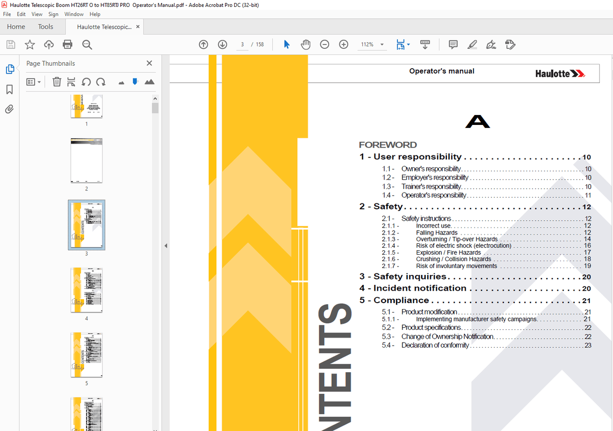Haulotte Forklift HT26 RT O – HT26 RT O SW Operator’s manual – PDF DOWNLOAD