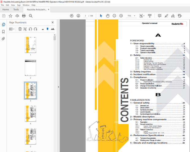 Haulotte Forklift HA16RTJ – HA16RTJ O – HA16RTJ PRO Operator’s manual 4001019160  – PDF DOWNLOAD