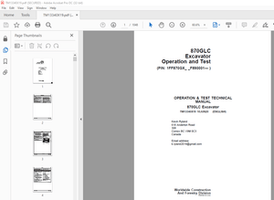 John Deere 870GLC Excavator Operation and Test Technical Manual TM13340X19 