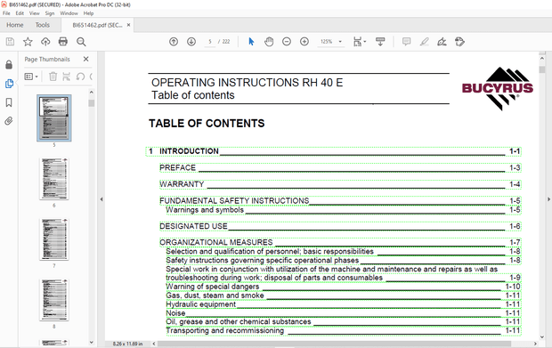 Cat Bucyrus Hydraulic Excavator RH 40E OPERATING INSTRUCTIONS MANUAL BI651462 – PDF DOWNLOAD
