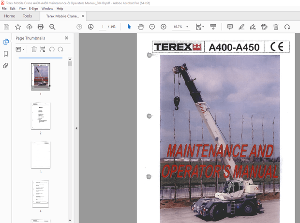 Terex Crane A400-A450 Maintenance &amp; Operator’s Manual 38410 – PDF DOWNLOAD