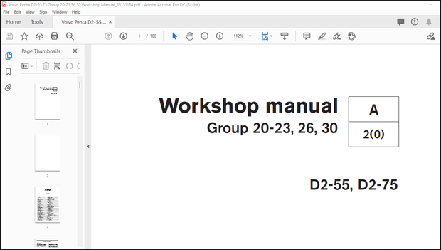 Volvo Penta D2-55 D2-75 Group 20-23,36,30 Workshop Manual 36131184 – PDF DOWNLOAD
